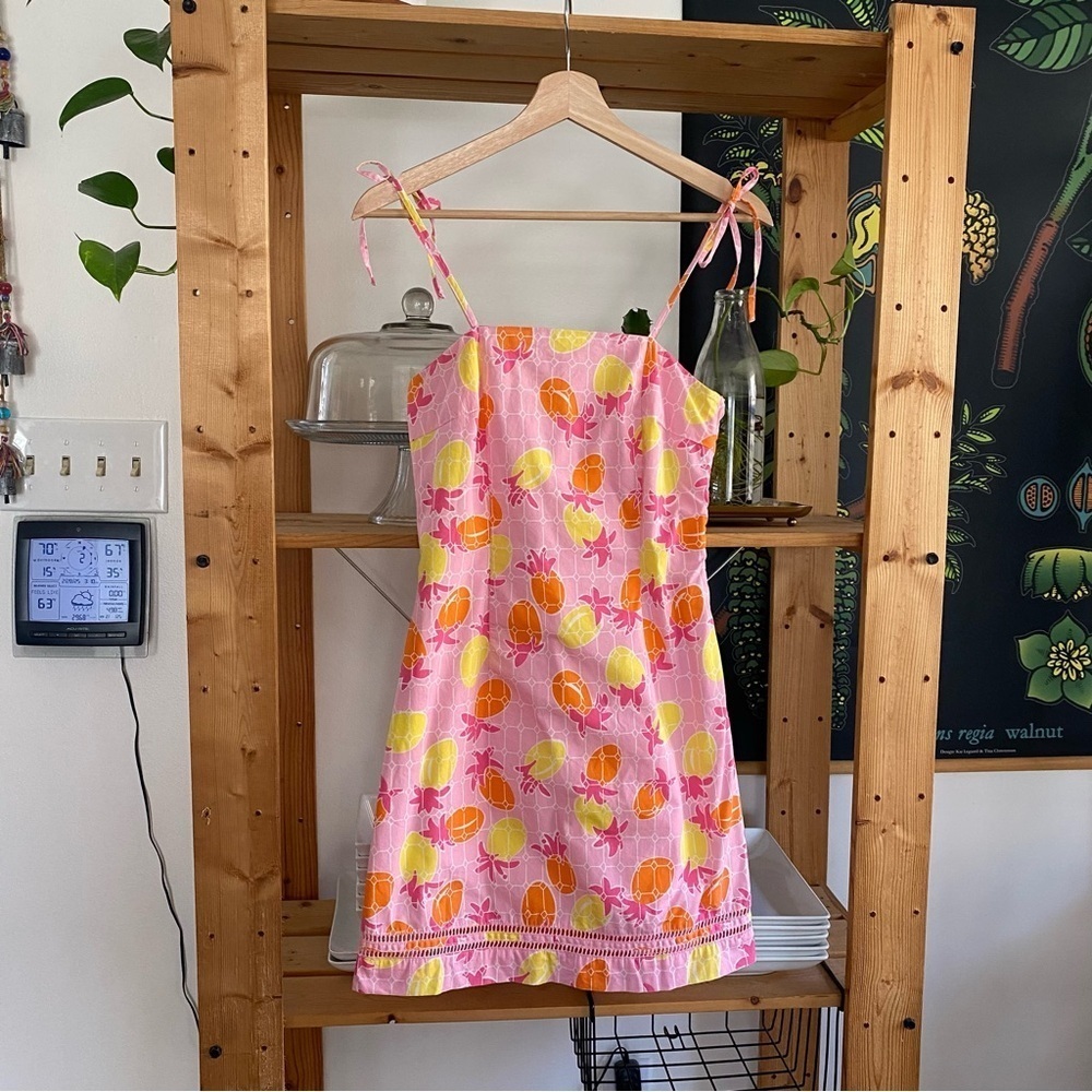 Lilly Pulitzer Vintage Pink Yellow Orange Pineapple Tile Print Mini Dress 0 - Picture 2 of 15